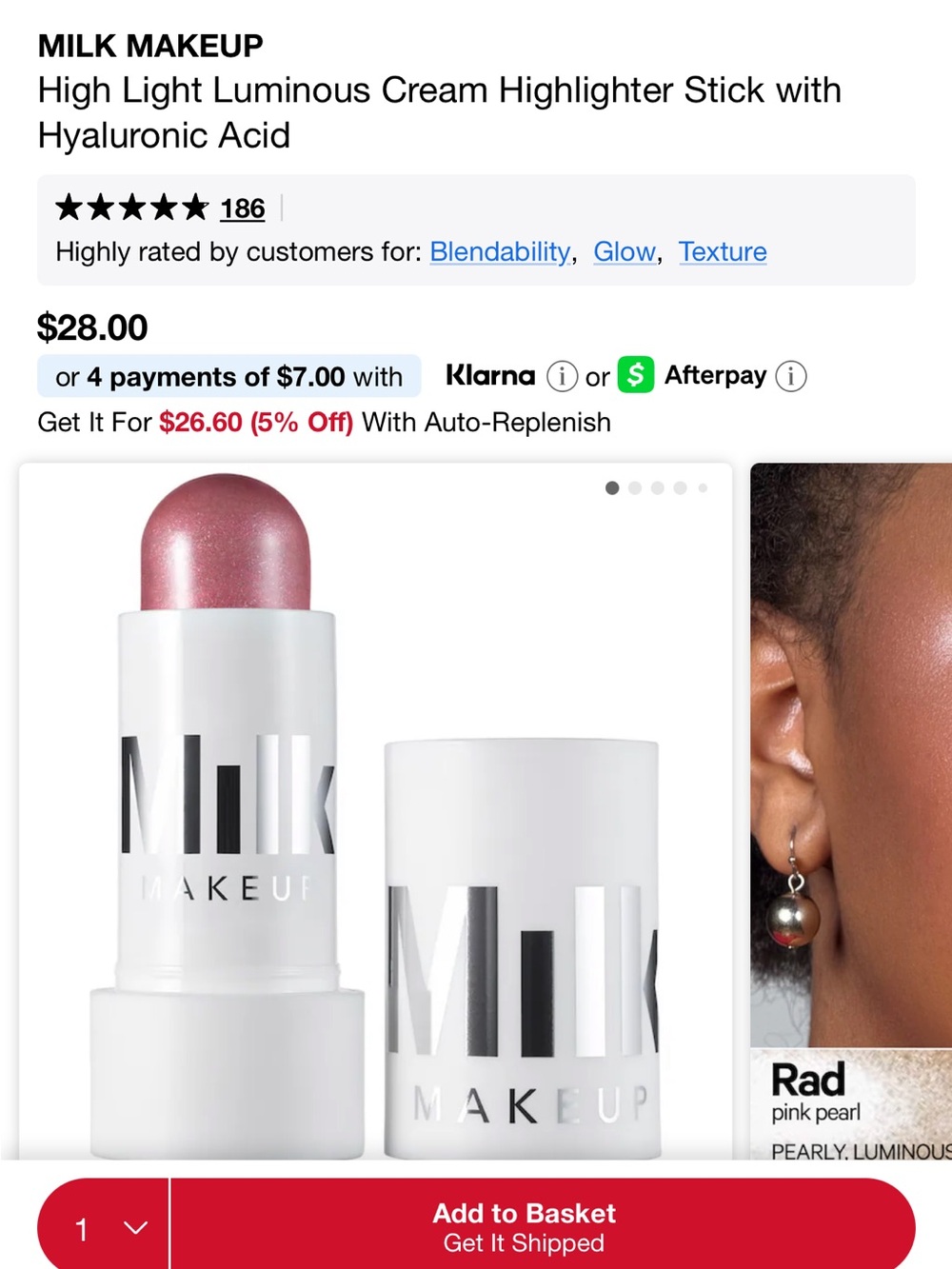 Milk Makeup High Light Luminous Cream Highlighter Stick in Rad! Brand New!